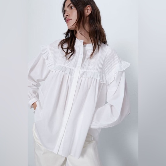 ZARA RUFFLED POPLIN SHIRT - Picture 1 of 12
